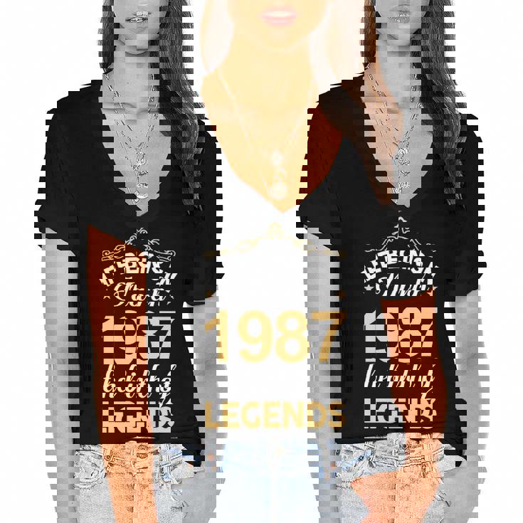 March 1987 Birthday   Life Begins In March 1987 V2 Women's Jersey Short Sleeve Deep V-Neck Tshirt