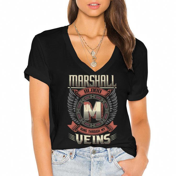 Marshall Blood  Run Through My Veins Name V3 Women's Jersey Short Sleeve Deep V-Neck Tshirt