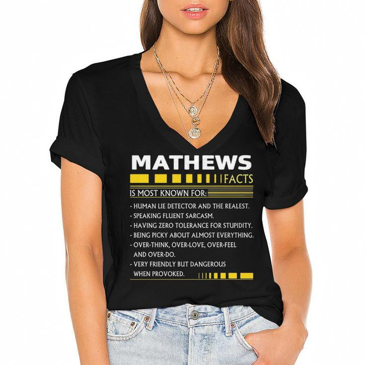 Mathews Name Gift   Mathews Facts Women's Jersey Short Sleeve Deep V-Neck Tshirt