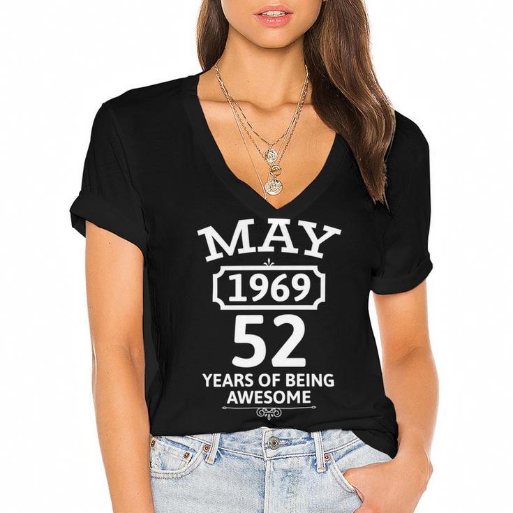 May 1969 52 Years Of Being Awesome 52Nd Birthday 52 Years Old Women's Jersey Short Sleeve Deep V-Neck Tshirt