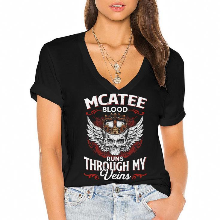 Mcatee Blood Runs Through My Veins Name Women's Jersey Short Sleeve Deep V-Neck Tshirt