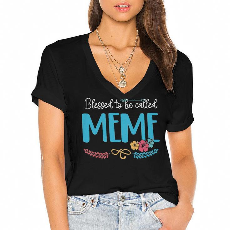 Meme Grandma Gift   Blessed To Be Called Meme Women's Jersey Short Sleeve Deep V-Neck Tshirt
