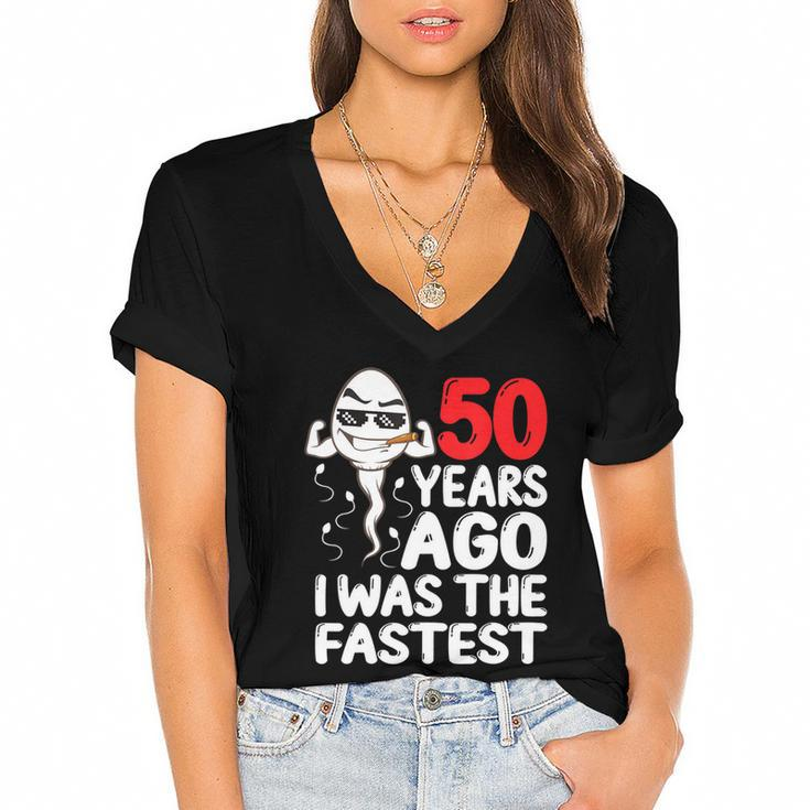 Mens 50Th Birthday Gag Dress 50 Years Ago I Was The Fastest Funny  V2 Women's Jersey Short Sleeve Deep V-Neck Tshirt