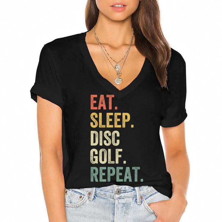 Mens Eat Sleep Disc Golf Repeat Funny Frisbee Sport Vintage Retro  Women's Jersey Short Sleeve Deep V-Neck Tshirt