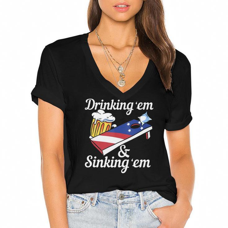Mens Men Or Women Drinking Yard Game - Funny Cornhole  Women's Jersey Short Sleeve Deep V-Neck Tshirt