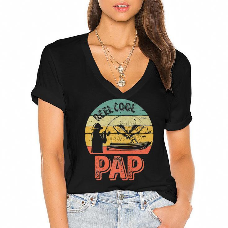 Mens Reel Cool Pap  Fisherman Christmas Fathers Day  Women's Jersey Short Sleeve Deep V-Neck Tshirt