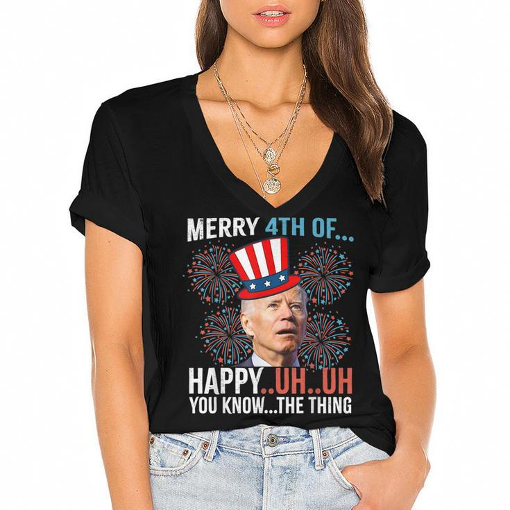 Merry 4Th Of Happy Uh Uh You Know The Thing Funny 4 July  Women's Jersey Short Sleeve Deep V-Neck Tshirt
