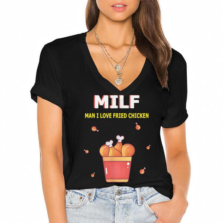 Milf Man I Love Fried Chicken Fried Chicken Bucket Lovers  Women's Jersey Short Sleeve Deep V-Neck Tshirt