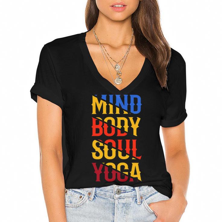 Mind Body Soul Yoga 114 Trending Shirt Women's Jersey Short Sleeve Deep V-Neck Tshirt