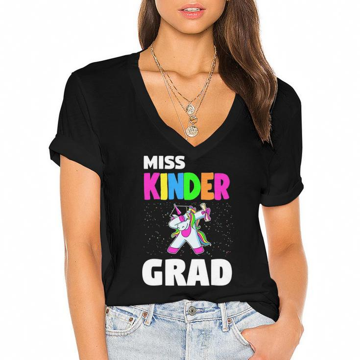 Miss Kinder Grad Kindergarten Graduation Unicorn Women's Jersey Short Sleeve Deep V-Neck Tshirt