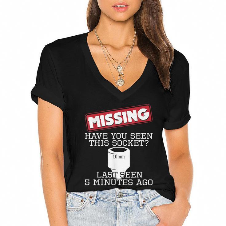 Missing Have You Seen This Socket Funny Race Car Enthusiast  Women's Jersey Short Sleeve Deep V-Neck Tshirt