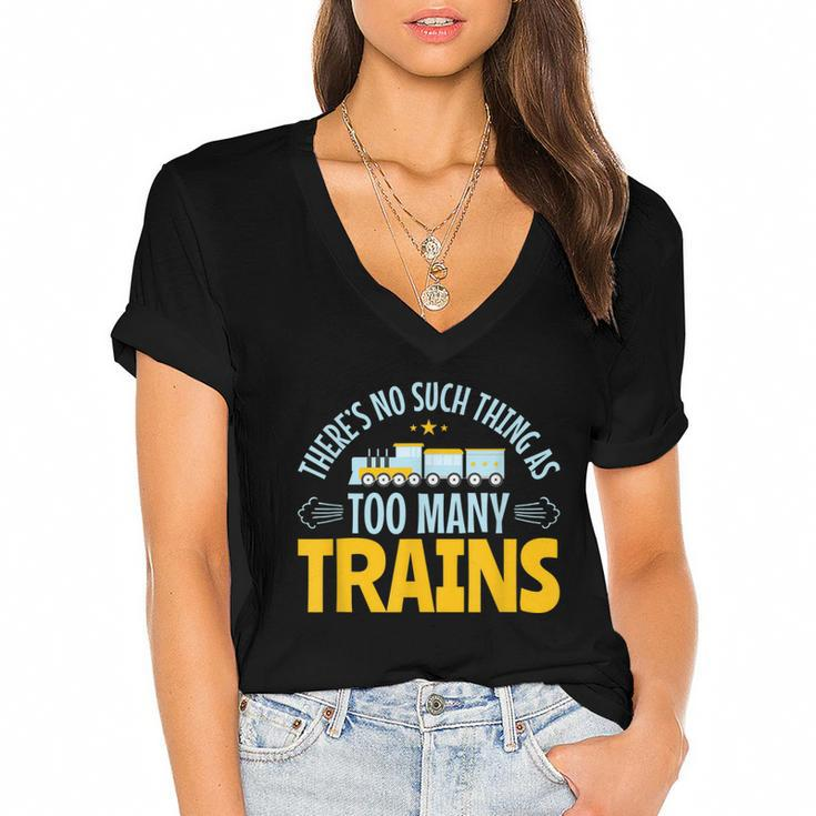 Model Train Lover Too Many Trains Railroad Collector  Women's Jersey Short Sleeve Deep V-Neck Tshirt