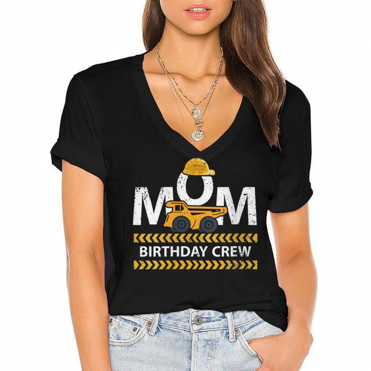 Mom Birthday Crew Construction Birthday Party Supplies   Women's Jersey Short Sleeve Deep V-Neck Tshirt