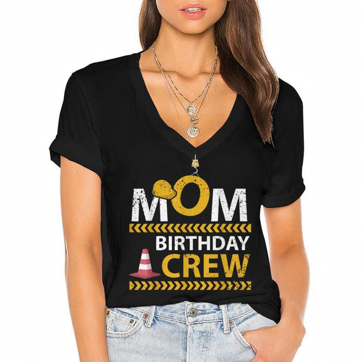 Mom Birthday Crew Construction Birthday Party Supplies   Women's Jersey Short Sleeve Deep V-Neck Tshirt
