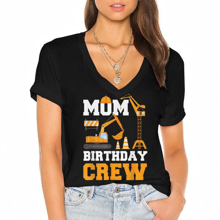 Mom Birthday Crew Construction Funny Birthday Party  Women's Jersey Short Sleeve Deep V-Neck Tshirt