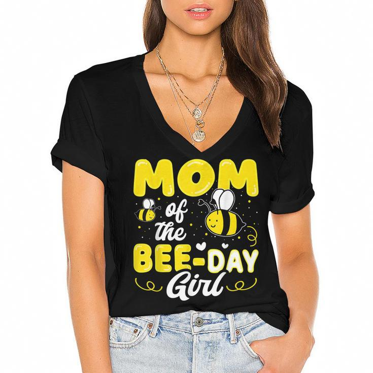Mom Of The Bee Day Girl Hive Party Matching Birthday Sweet  Women's Jersey Short Sleeve Deep V-Neck Tshirt
