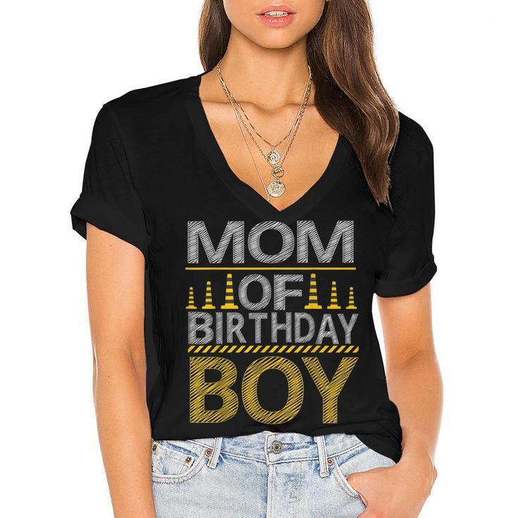 Mom Of The Birthday Boy Construction Birthday Party Family  Women's Jersey Short Sleeve Deep V-Neck Tshirt