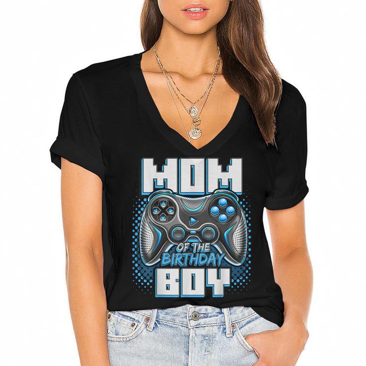 Mom Of The Birthday Boy Matching Video Game Birthday Party  Women's Jersey Short Sleeve Deep V-Neck Tshirt