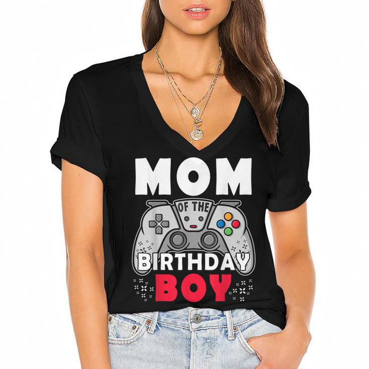 Mom Of The Birthday Boy Time To Level Up Video Game Birthday  Women's Jersey Short Sleeve Deep V-Neck Tshirt