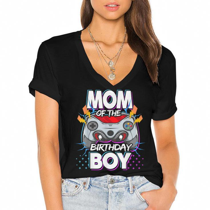 Mom Of The Birthday Boy Video Game Birthday Party Gamer  Women's Jersey Short Sleeve Deep V-Neck Tshirt