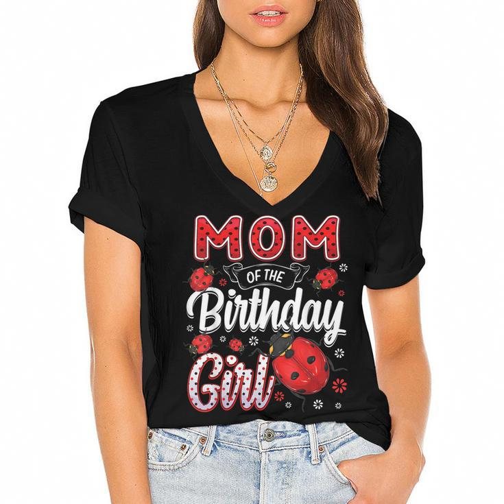 Mom Of The Birthday Girl - Family Ladybug Birthday  Women's Jersey Short Sleeve Deep V-Neck Tshirt