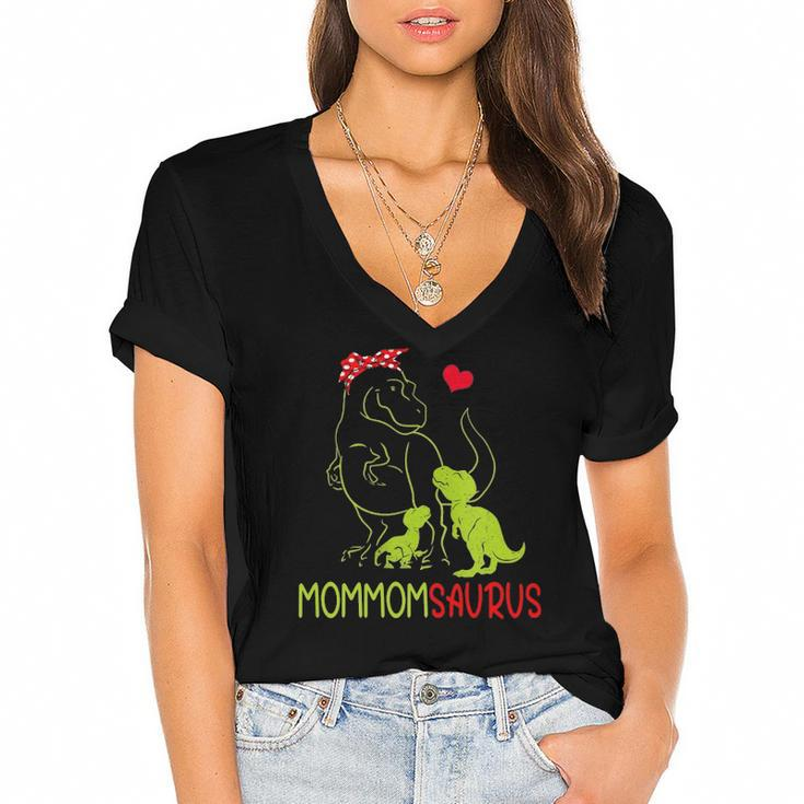 Mommomsaurusrex Mommom Saurus Dinosaur Women Mom Women's Jersey Short Sleeve Deep V-Neck Tshirt