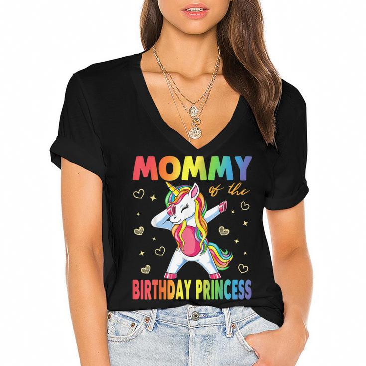 Mommy Of The Birthday Princess Girl Dabbing Unicorn Mom  Women's Jersey Short Sleeve Deep V-Neck Tshirt
