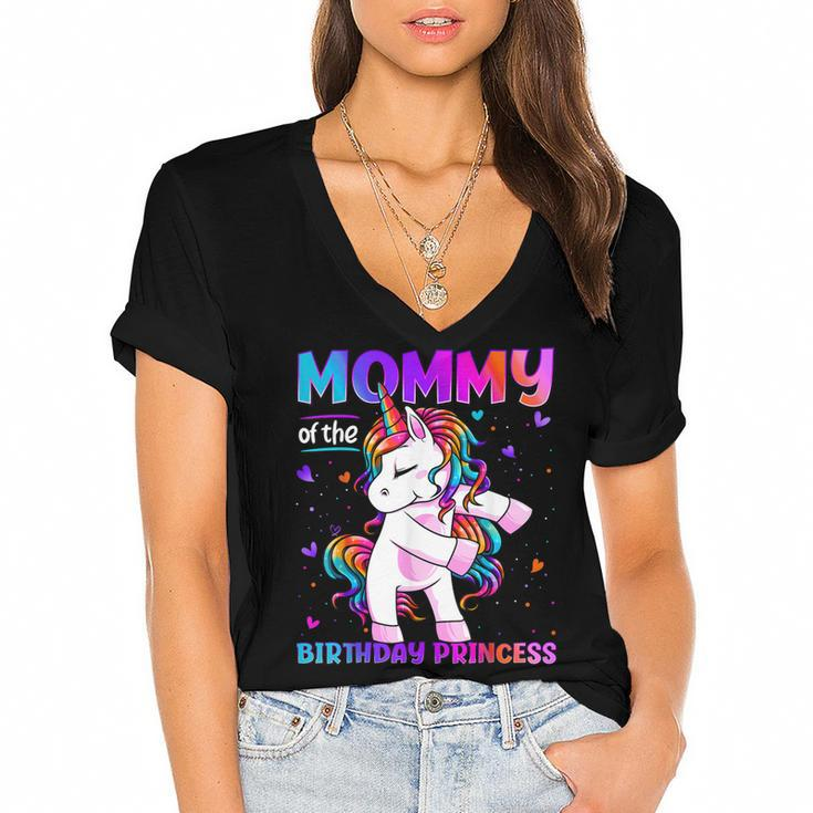 Mommy Of The Birthday Princess Girl Flossing Unicorn Mom  Women's Jersey Short Sleeve Deep V-Neck Tshirt