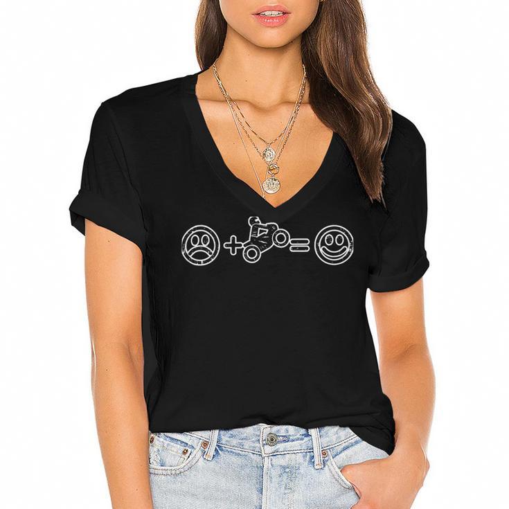 Motorcycle Makes Happy Funny Motorbike 493 Shirt Women's Jersey Short Sleeve Deep V-Neck Tshirt