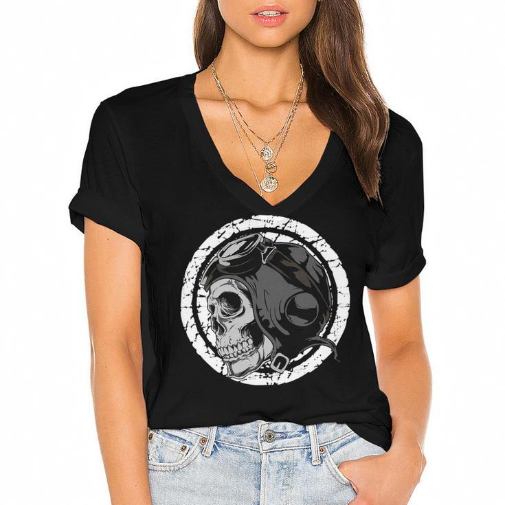 Motorcycle Skull With Helmet Dreaming 472 Shirt Women's Jersey Short Sleeve Deep V-Neck Tshirt