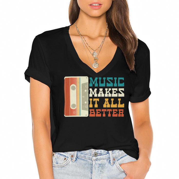 Music Makes It All Better 764 Shirt Women's Jersey Short Sleeve Deep V-Neck Tshirt