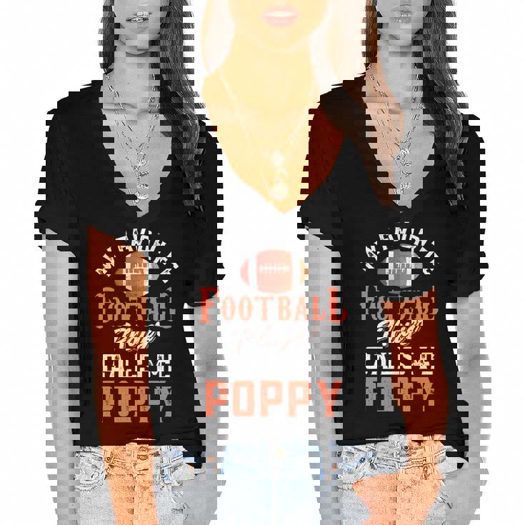My Favorite Football Player Calls Me Poppy Women's Jersey Short Sleeve Deep V-Neck Tshirt