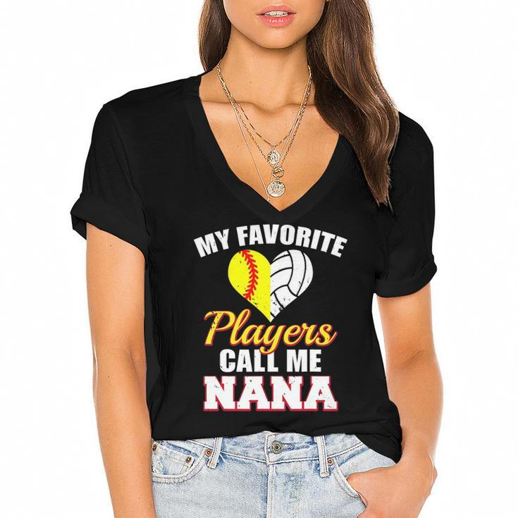 My Favorite Softball Volleyball Players Call Me Nana Women's Jersey Short Sleeve Deep V-Neck Tshirt