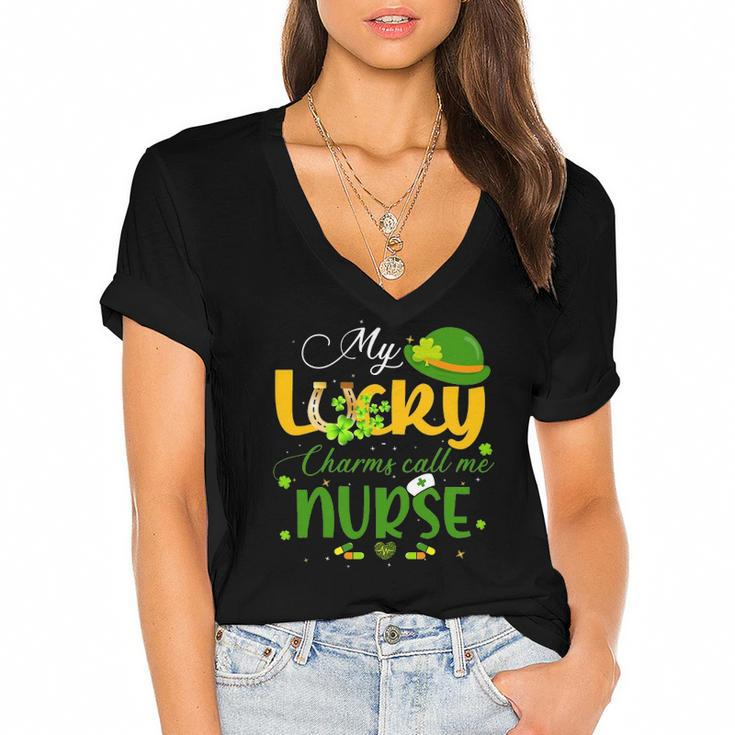 My Lucky Charms Call Me Nurse Happy Patricks Day Lucky Mama Women's Jersey Short Sleeve Deep V-Neck Tshirt