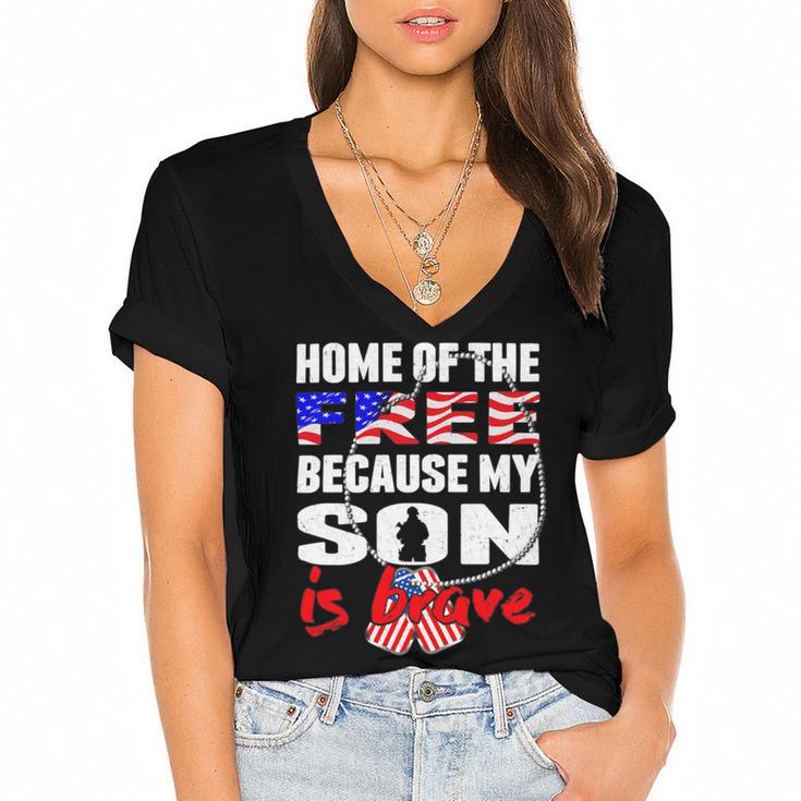 My Son Is Brave Home Of The Free Proud 716 Shirt Women's Jersey Short Sleeve Deep V-Neck Tshirt