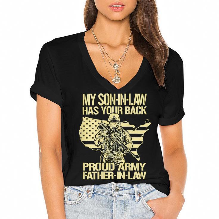 My Soninlaw Has Your Back Proud Army 688 Shirt Women's Jersey Short Sleeve Deep V-Neck Tshirt