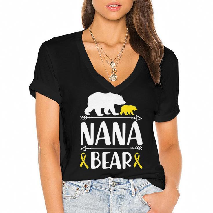 Nana Bear Childhood Cancer Awareness Grandma Of A Warrior Women's Jersey Short Sleeve Deep V-Neck Tshirt