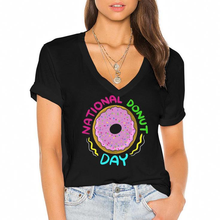 National Donut Day Cool Sweet Tooth Party Funny Mother Gift Women's Jersey Short Sleeve Deep V-Neck Tshirt