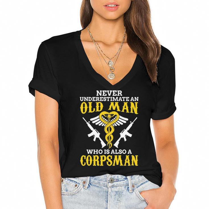 Never Underestimate An Old Man Corpsman Women's Jersey Short Sleeve Deep V-Neck Tshirt