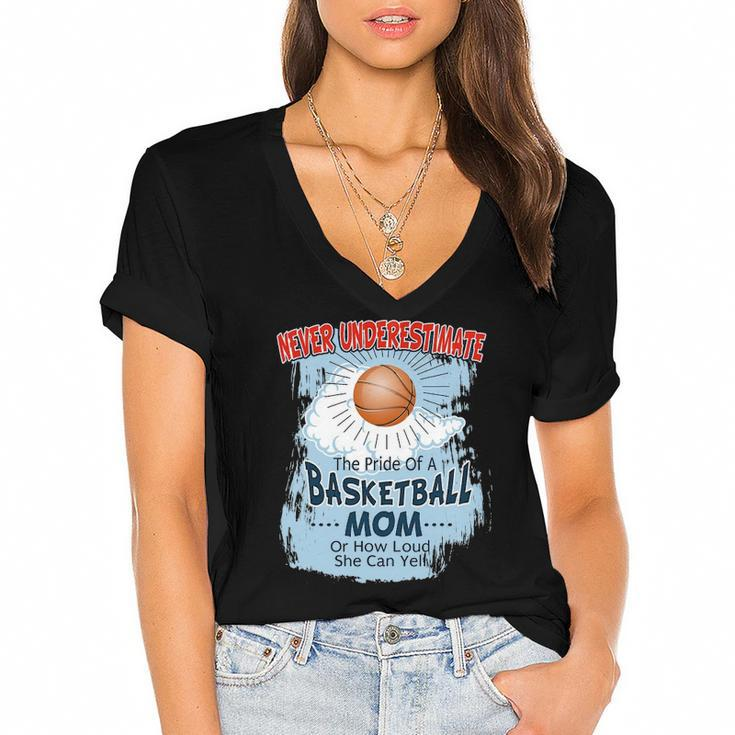 Never Underestimate The Pride Of A Basketball Mom Women's Jersey Short Sleeve Deep V-Neck Tshirt