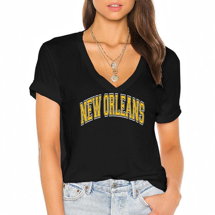 New Orleans Louisiana Varsity Style Amber Text Women's Jersey Short Sleeve Deep V-Neck Tshirt