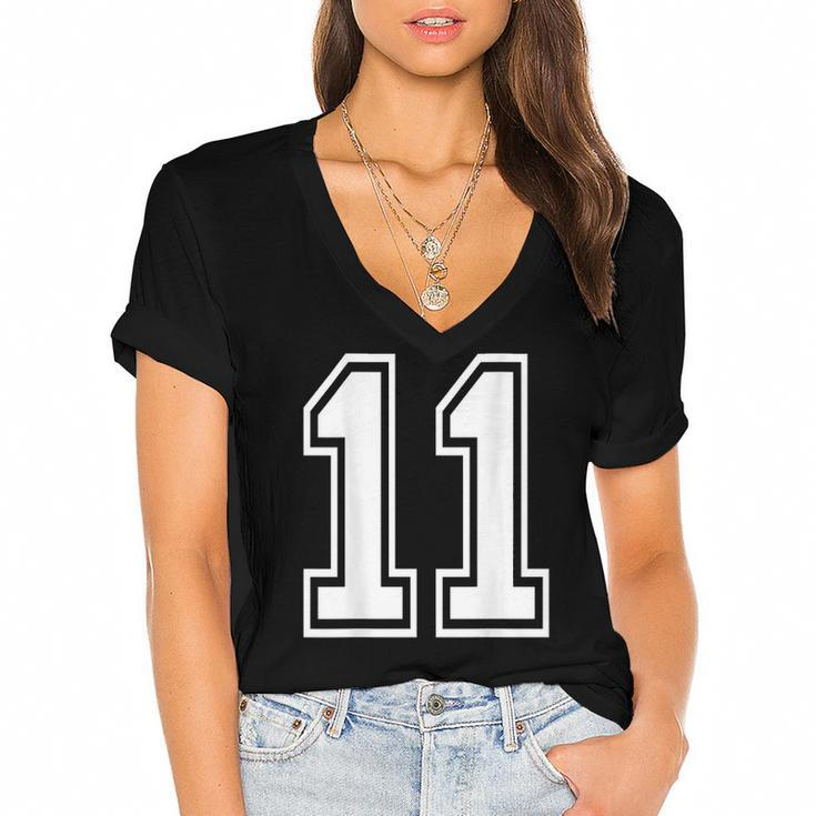 Number 11  Sports Player Number Back Of Women's Jersey Short Sleeve Deep V-Neck Tshirt