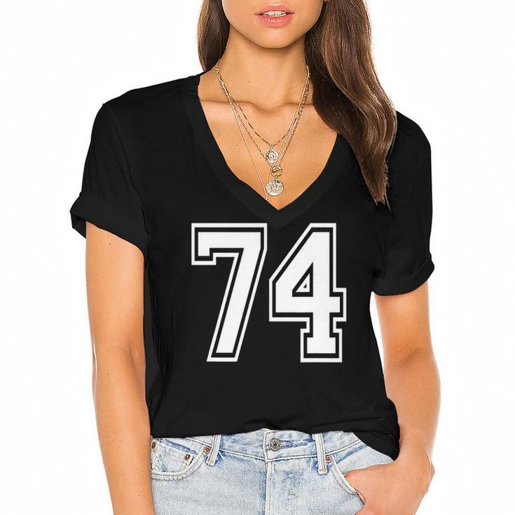 Number 74 Birthday 74Th Sports Player Team Numbered Jersey Women's Jersey Short Sleeve Deep V-Neck Tshirt