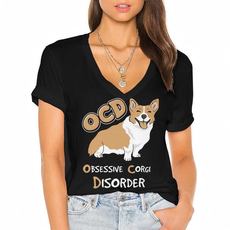 Ocd-Obsessive-Corgi Disorder Women's Jersey Short Sleeve Deep V-Neck Tshirt