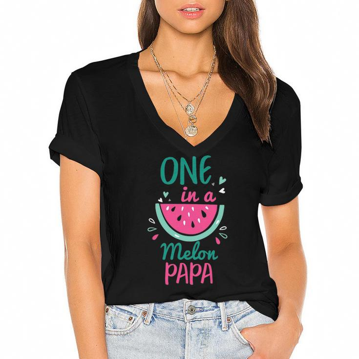 One In A Melon Papa Watermelon  Family Matching Women's Jersey Short Sleeve Deep V-Neck Tshirt
