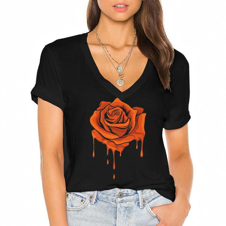 Orange Melting Rose - Garden Gardener Botanist Flowers Rose Women's Jersey Short Sleeve Deep V-Neck Tshirt