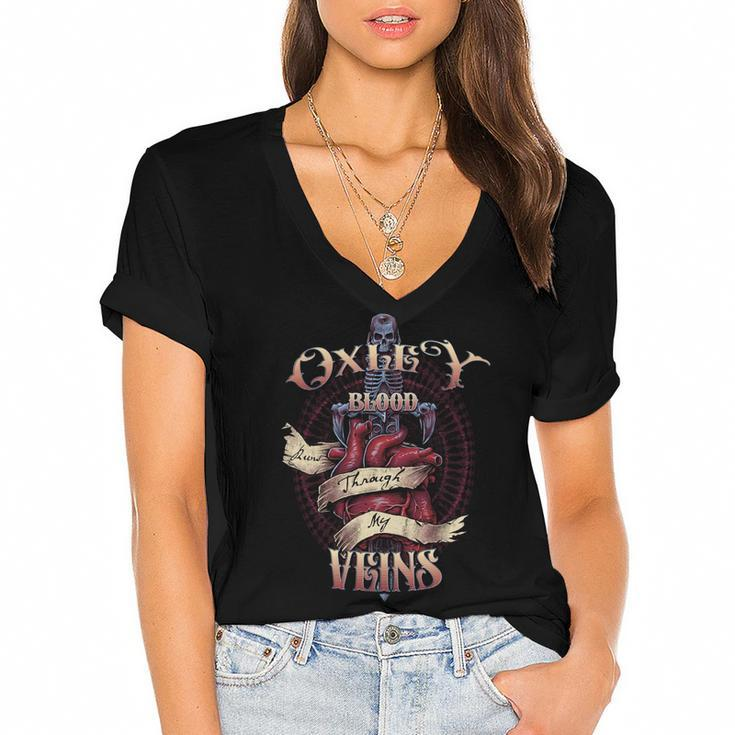 Oxley Blood Runs Through My Veins Name Women's Jersey Short Sleeve Deep V-Neck Tshirt