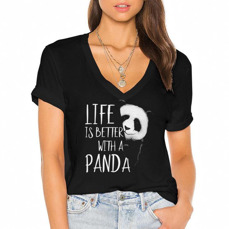 Panda Lovers Life Is Better With A Panda Bear  Women's Jersey Short Sleeve Deep V-Neck Tshirt