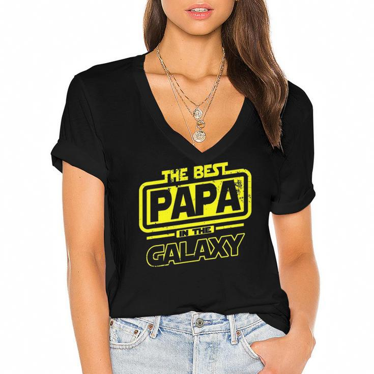 Papa The Best In The Galaxy Gift Women's Jersey Short Sleeve Deep V-Neck Tshirt
