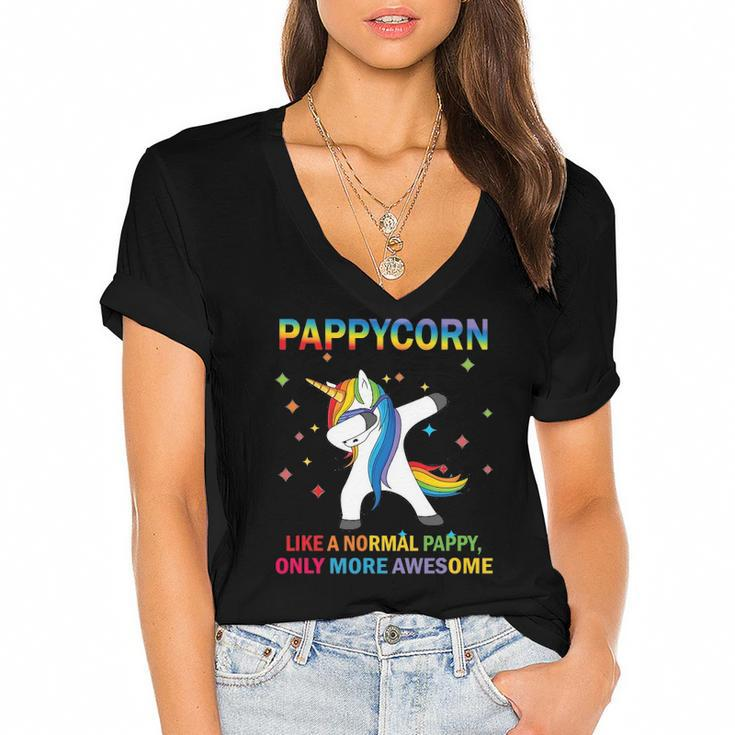Pappycorn Dabbing Unicorn Pappy Funny Gift Women's Jersey Short Sleeve Deep V-Neck Tshirt